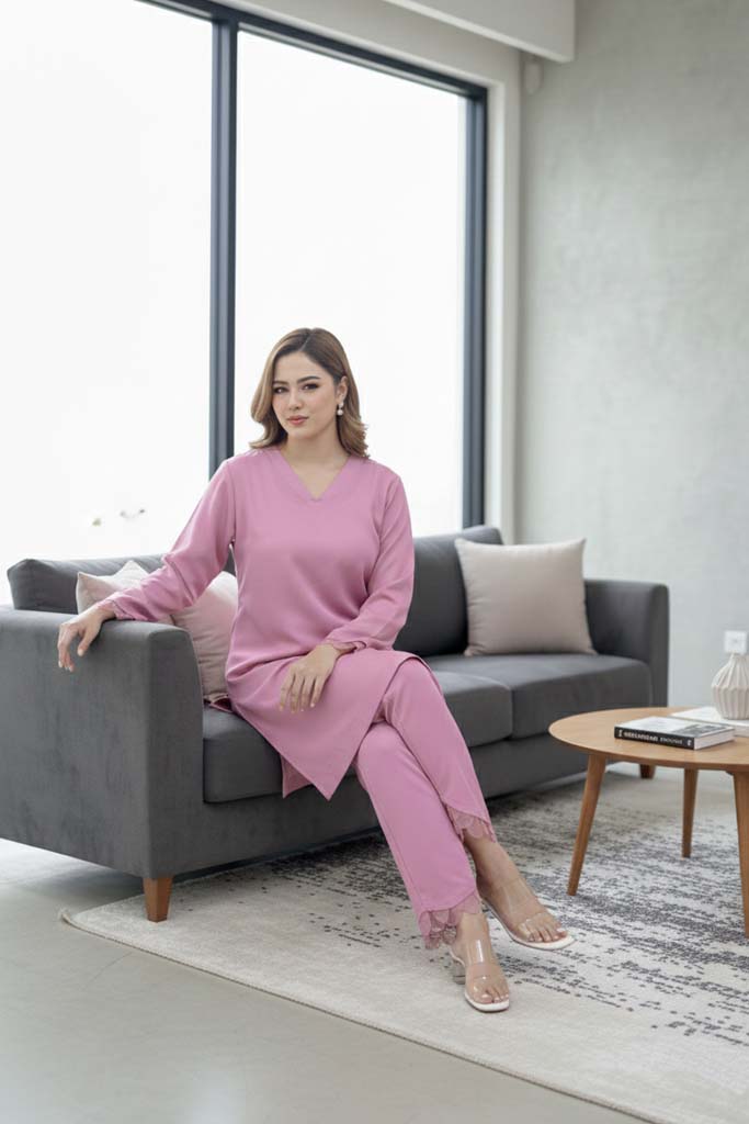 Rose Mist Organza-Trim Co-ord Set