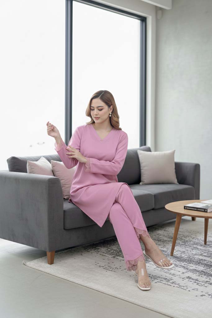 Rose Mist Organza-Trim Co-ord Set