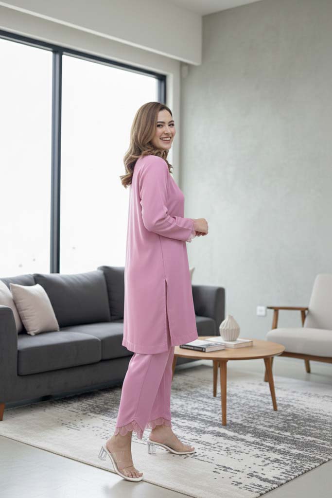 Rose Mist Organza-Trim Co-ord Set