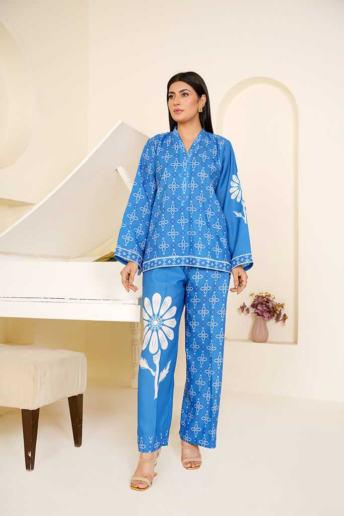 Royal Blue & White Floral Print Co-ord Set