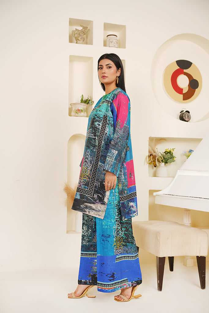 Aqua & Magenta Abstract Print Co-ord Set