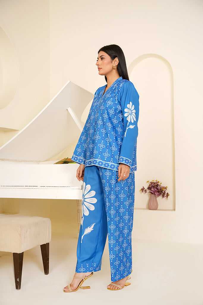 Royal Blue & White Floral Print Co-ord Set