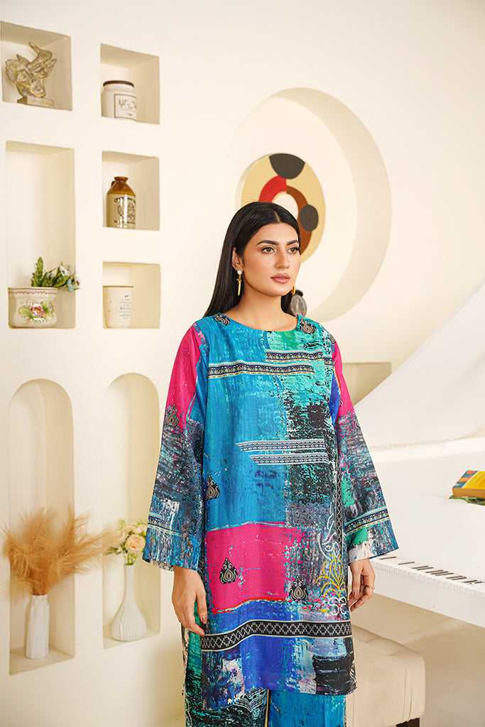 Aqua & Magenta Abstract Print Co-ord Set