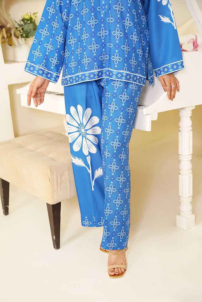 Royal Blue & White Floral Print Co-ord Set