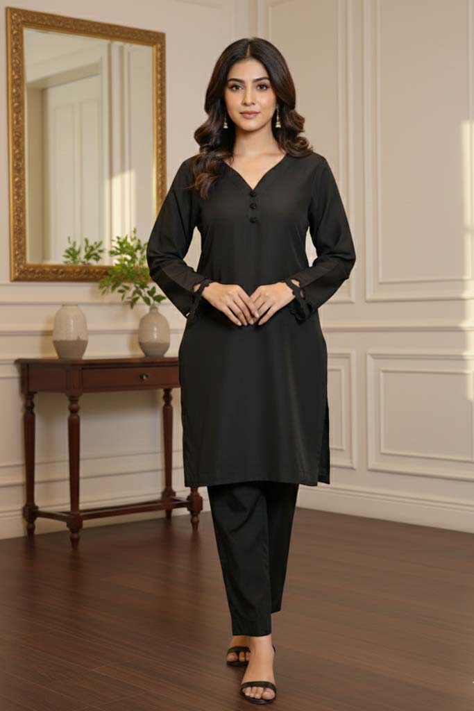 Onyx Petal-Sleeve Black Co-ord Set