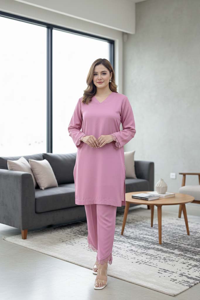 Rose Mist Organza-Trim Co-ord Set