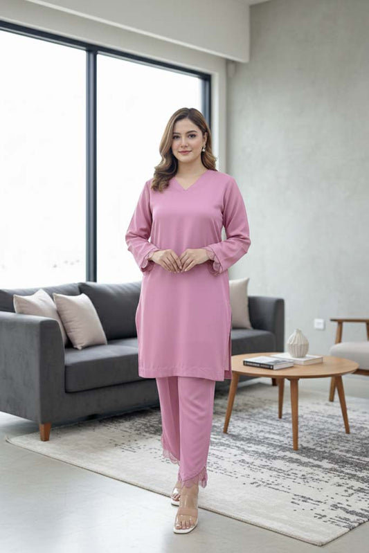 Rose Mist Organza-Trim Co-ord Set