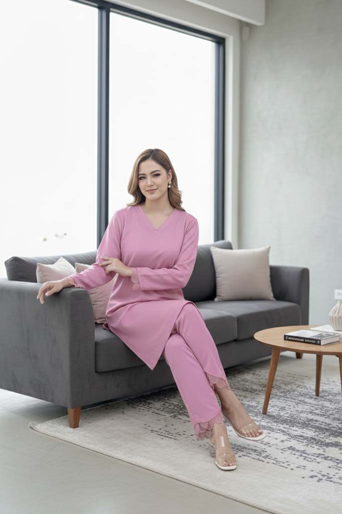 Rose Mist Organza-Trim Co-ord Set