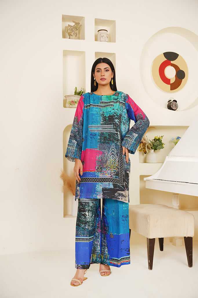 Aqua & Magenta Abstract Print Co-ord Set