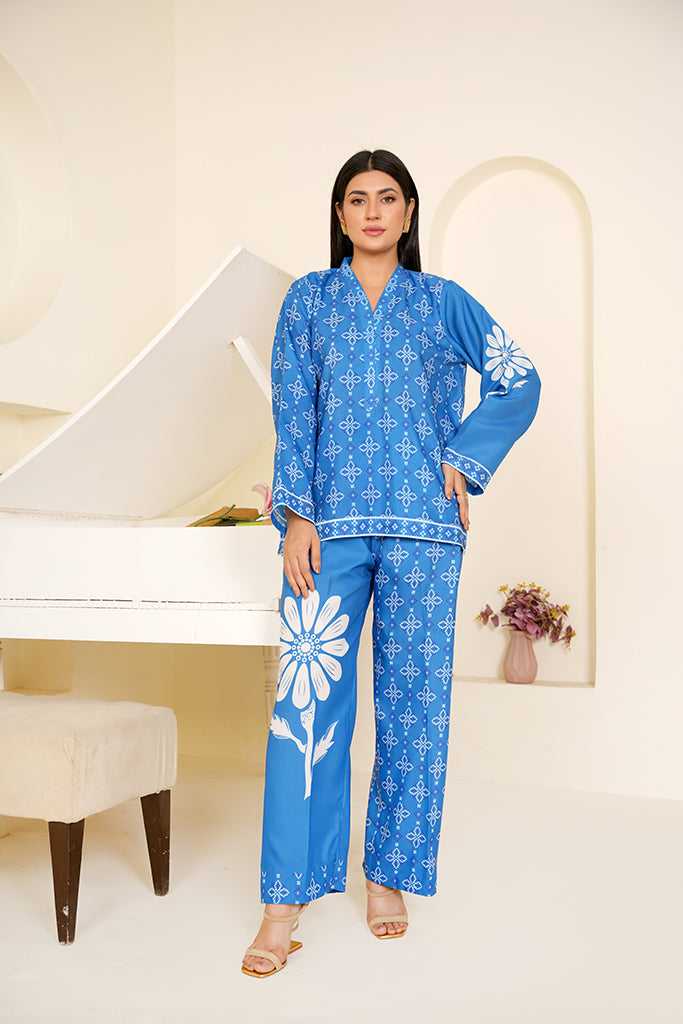 Royal Blue & White Floral Print Co-ord Set