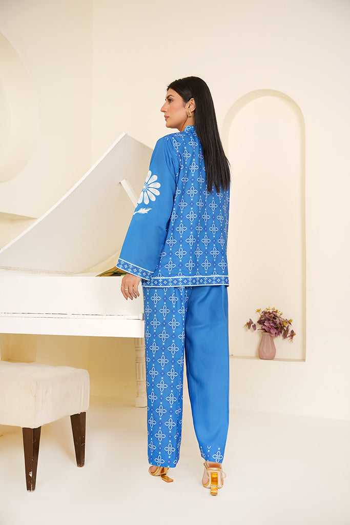 Royal Blue & White Floral Print Co-ord Set