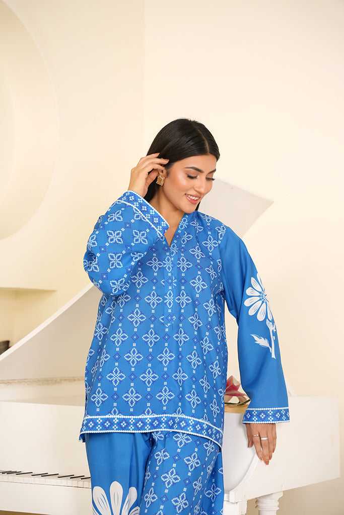 Royal Blue & White Floral Print Co-ord Set