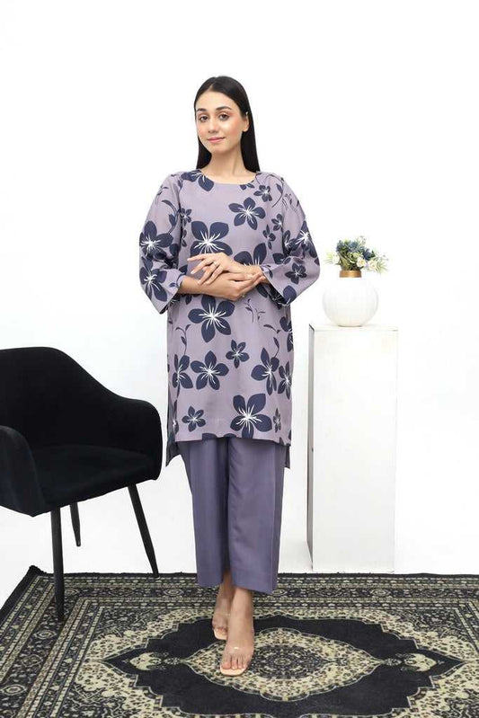 Gray Floral Kurta and Trouser Set