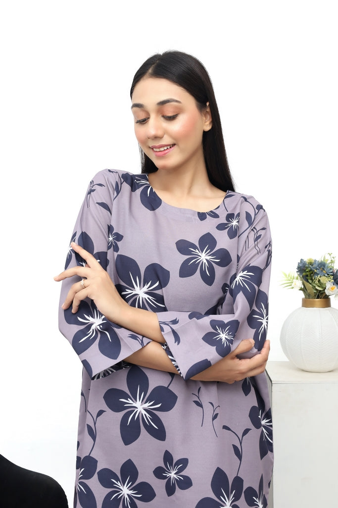 Gray Floral Kurta and Trouser Set