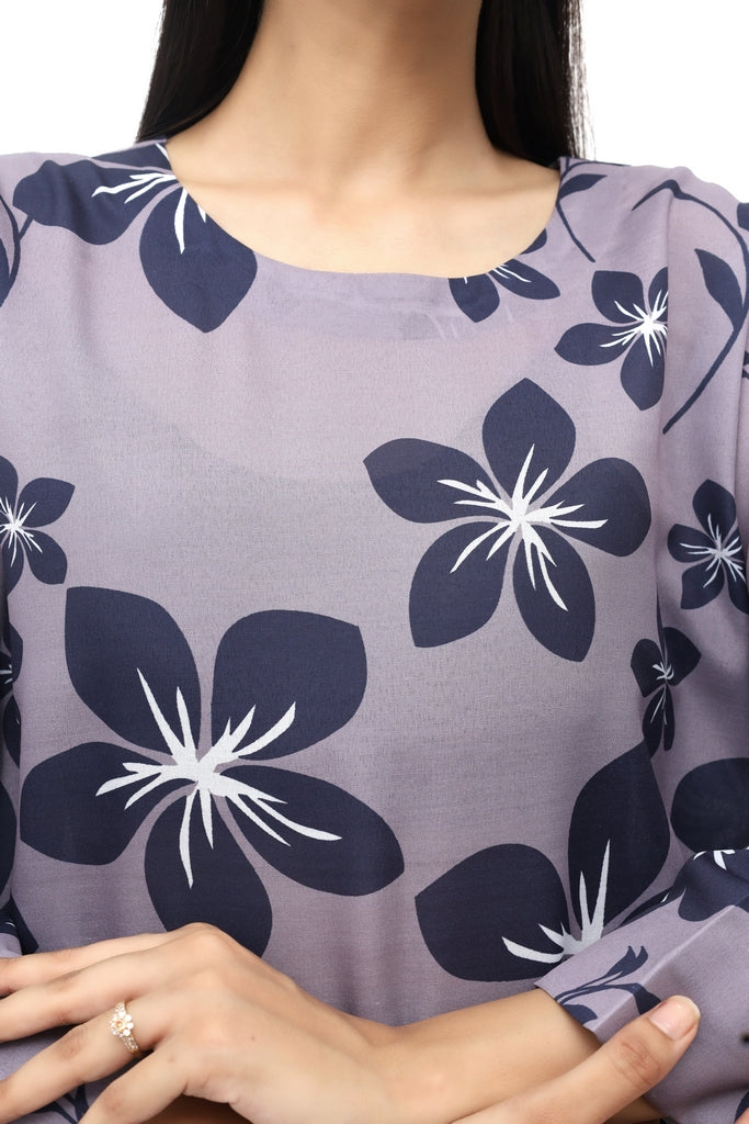 Gray Floral Kurta and Trouser Set