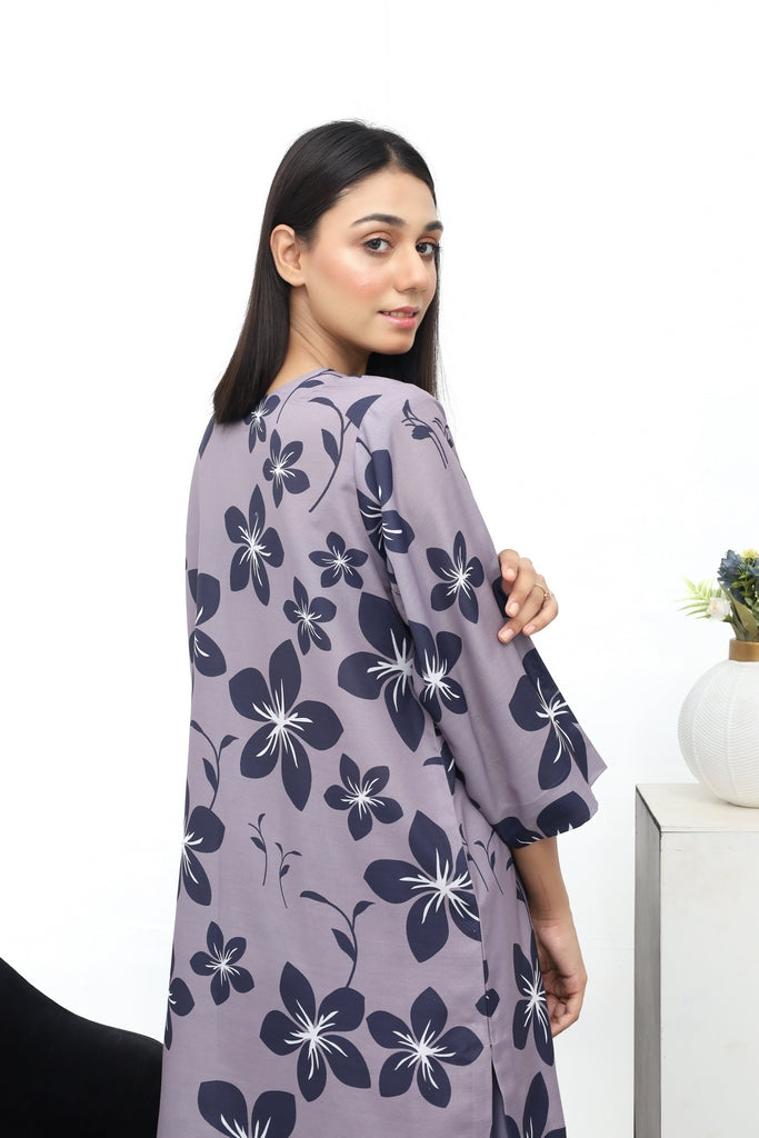 Gray Floral Kurta and Trouser Set